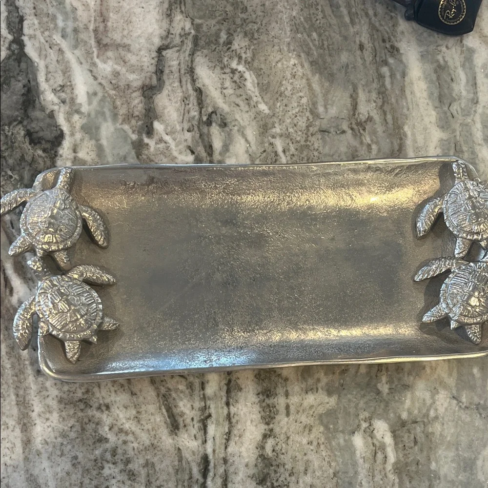 Z Gallerie Silver Metal Turtle Tray RARE